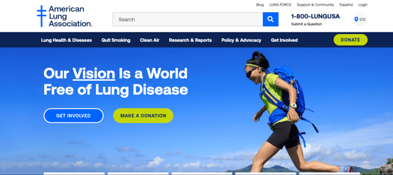 Home page of the American Lung Association website.