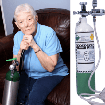 Woman with oxygen tank