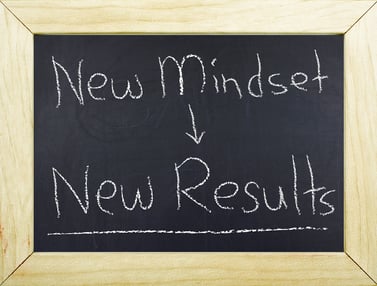 Chalkboard that says "new mindset, new results."