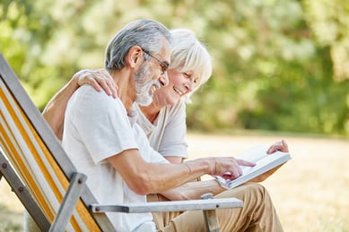 Man and woman looking at a book.