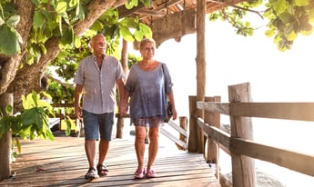 Woman and man walking