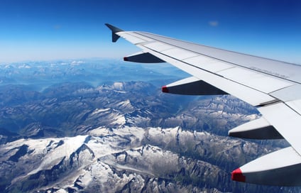 Flying over a mountain range