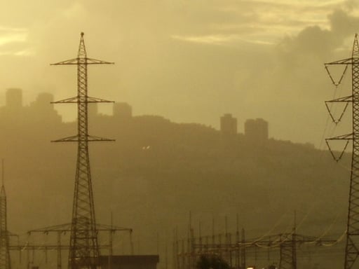 Electrical lines in the smog.